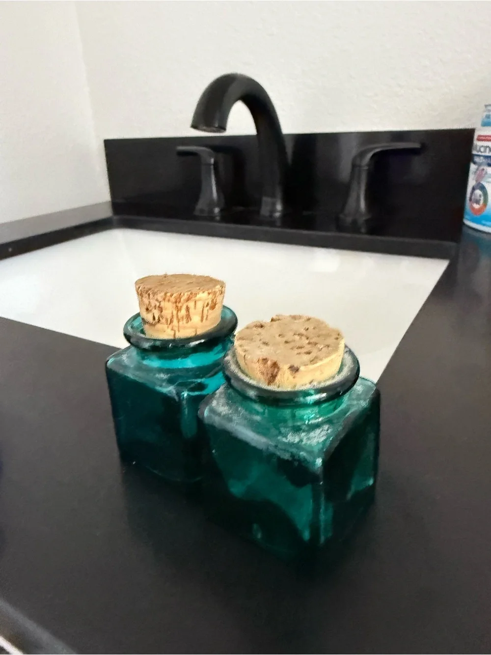 Glass Cork Apothecary Jars - Teal Set of 2